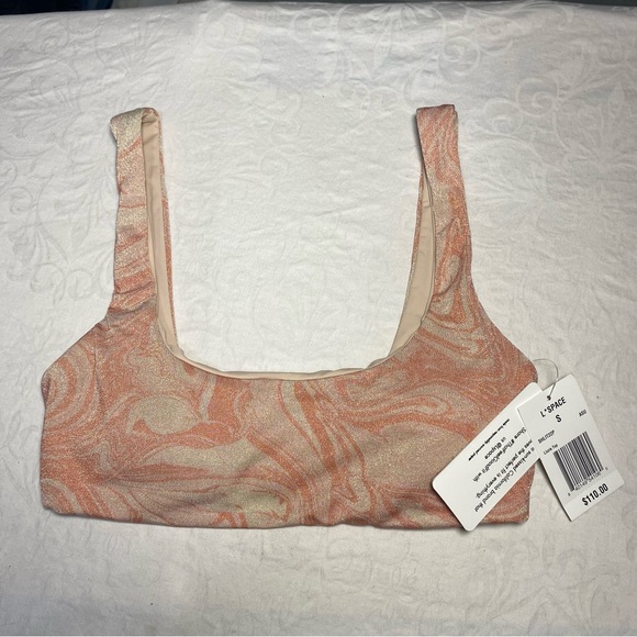 NWT L*Space Sparkly Womens Lizzie Bikini Top Metallic Marble Print Pastel LSpace - Picture 4 of 14
